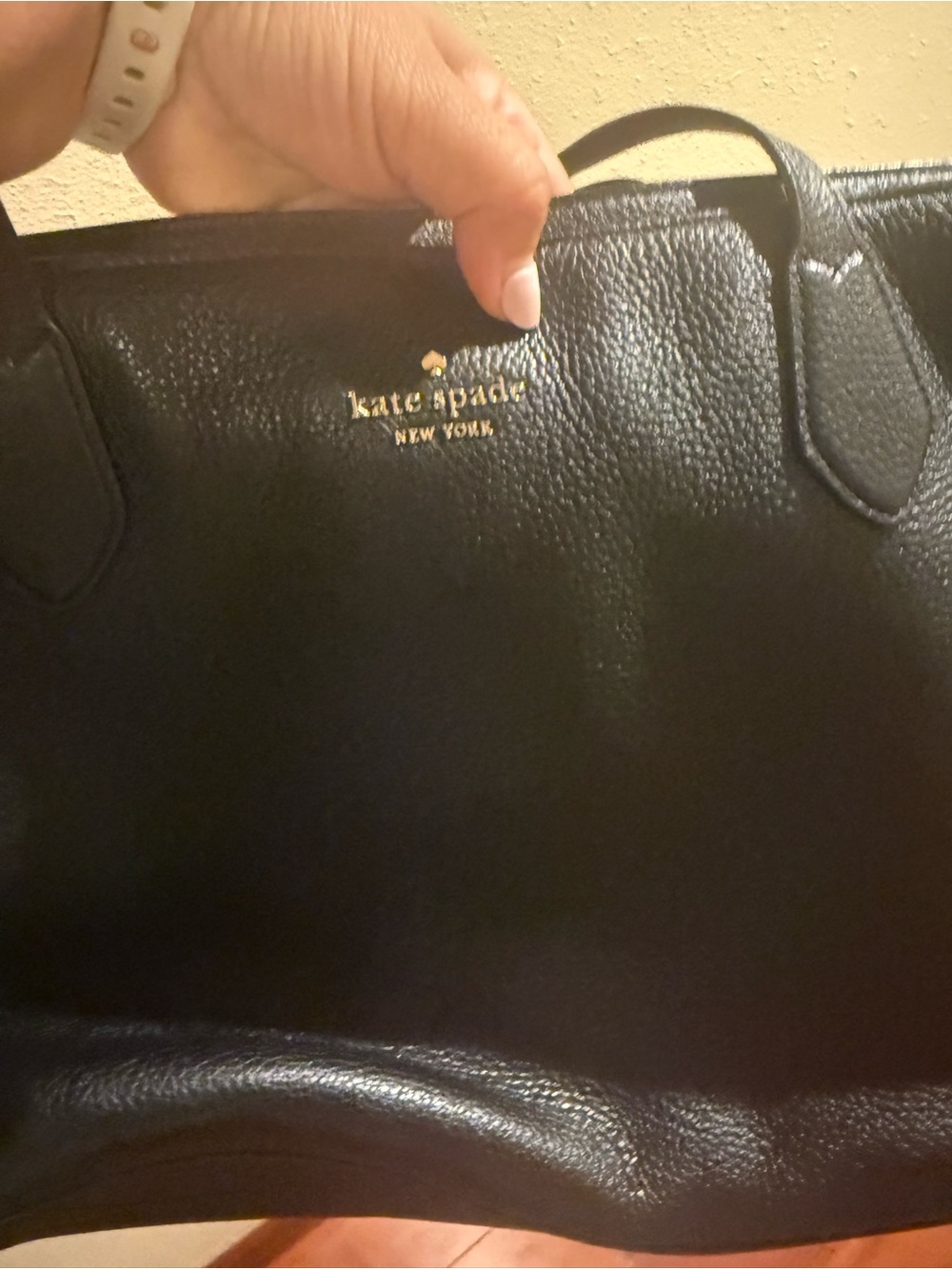 kate spade Black Pebbled Leather Tote with Gold Logo - Picture 2 of 6
